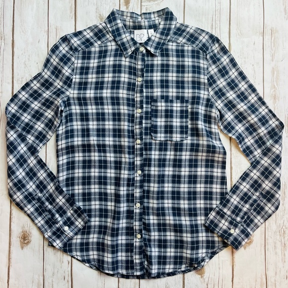 BP Nordstrom Women’s Blue White Plaid Button Front Top Size S Small - Picture 1 of 3